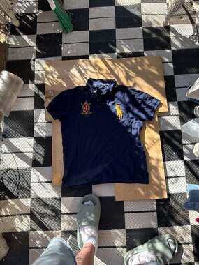 Polo Ralph Lauren Custom Slim Fit Navy Polo Shirt with Big Pony and Gold Crest